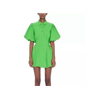 Jonathan Simkhai Lime Green Puff-Sleeve Polo Mini Dress